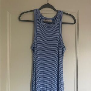 LOFT Blue & White Striped Ribbed Tank Dress